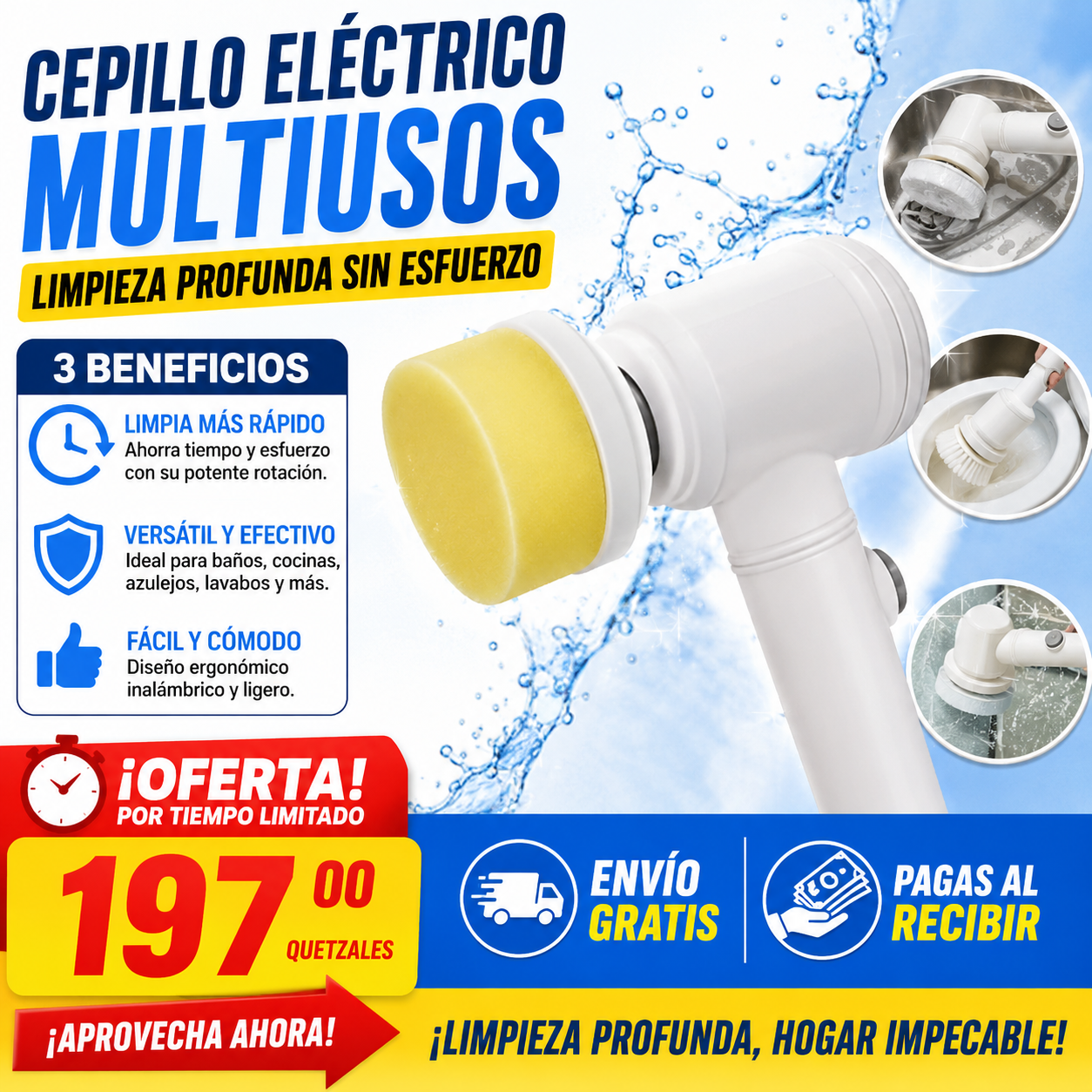 CEPILLO DE LIMPIEZA ELECTRICO,✨ ¡Limpieza Profunda en Minutos, Sin Tallar ni Esforzarte!